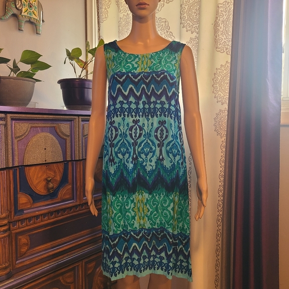 Turquoise & blue sleeveless dress with turquoise jacket - Picture 6 of 9